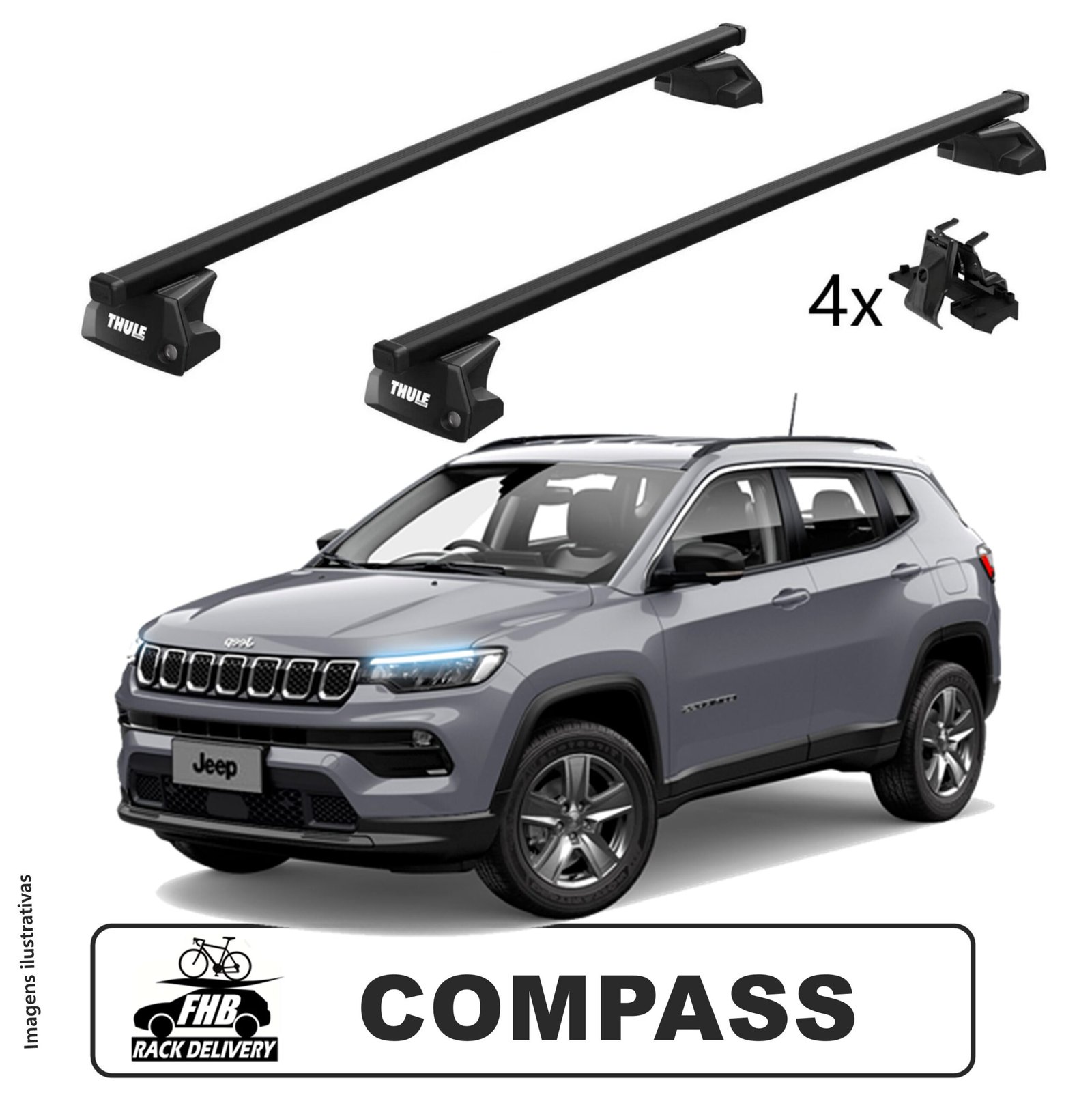 Rack Thule SquareBar Evo Flush Rail 7106 para Jeep Compass 2016 a 2022