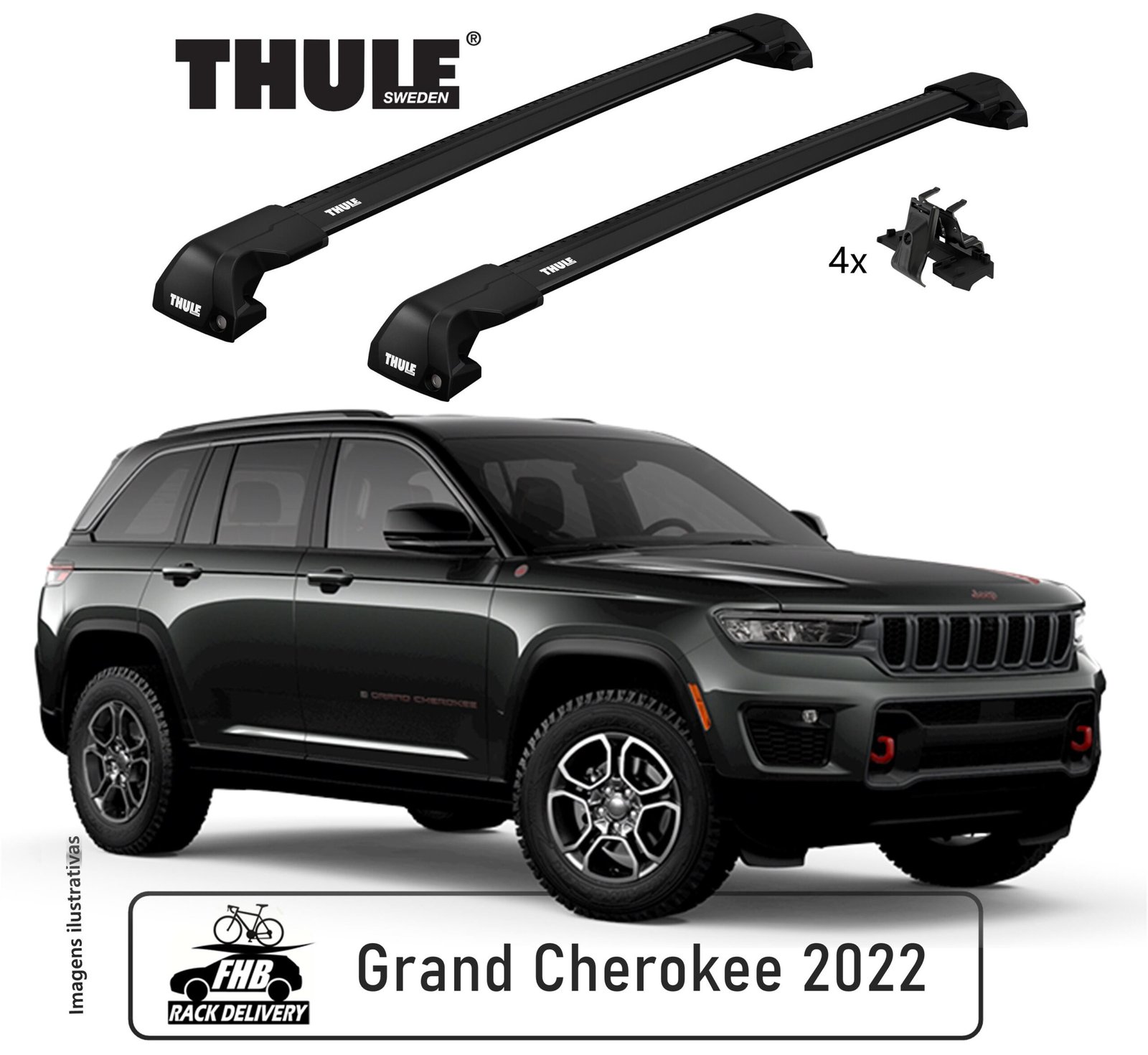 Rack Thule Edge Black Flush Rail 7206 para Jeep Grand Cherokee 2022